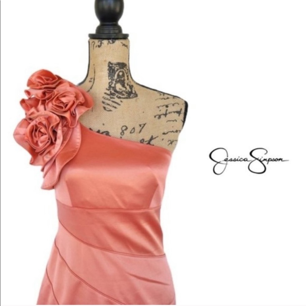 Jessica Simpson One Shoulder Rose Flower Satin Dress Orange Size 6